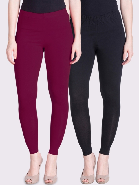 

LYRA Women Pack Of 2 Solid Ankle-Length Leggings, Purple