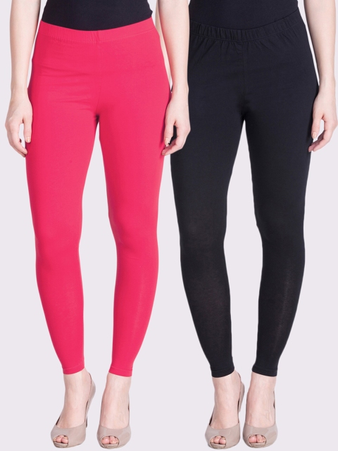 

LYRA Women Pack Of 2 Fuchsia Pink & Black Solid Ankle-Length Leggings