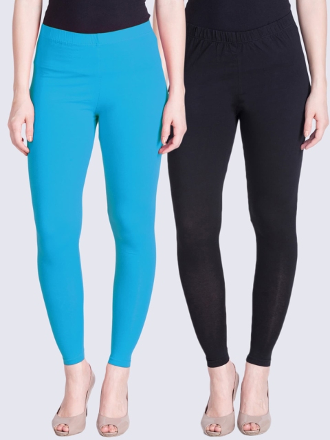 

LYRA Women Blue & Black Pack Of 2 Solid Ankle-Length Leggings