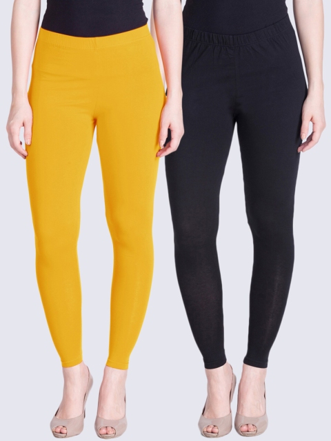 

LYRA Women Black & Yellow Pack Of 2 Solid Ankle-Length Leggings