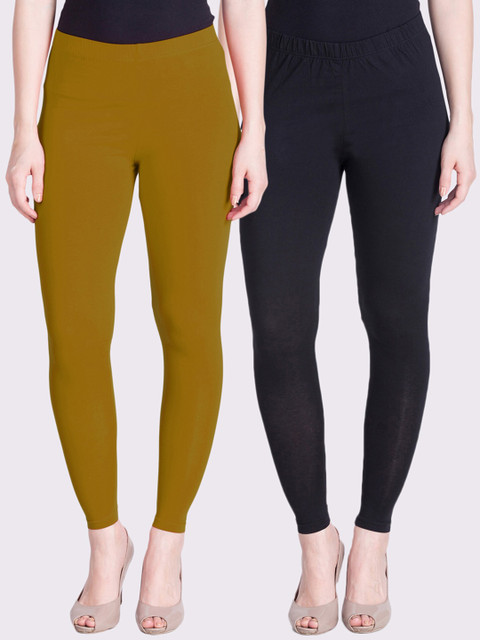 

LYRA Women Pack Of 2 Solid Ankle-Length Leggings, Olive