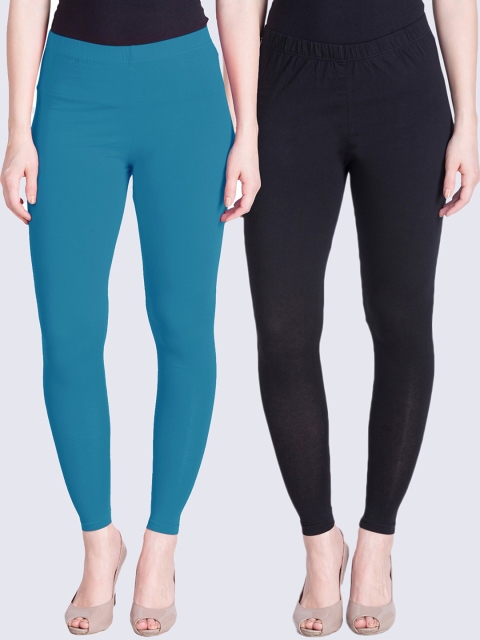 

LYRA Women Pack Of 2 Blue & Black Solid Ankle-Length Leggings