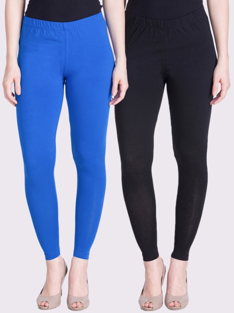 

LYRA Women Blue & Black Pack Of 2 Solid Ankle-Length Leggings