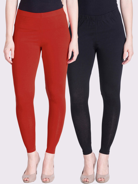 

LYRA Women Red & Black Pack Of 2 Solid Ankle-Length Leggings