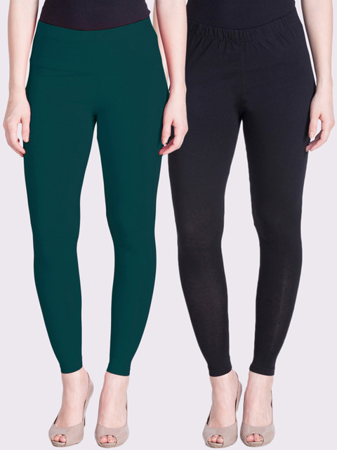 

LYRA Women Green & Black Pack Of 2 Solid Ankle Length Leggings