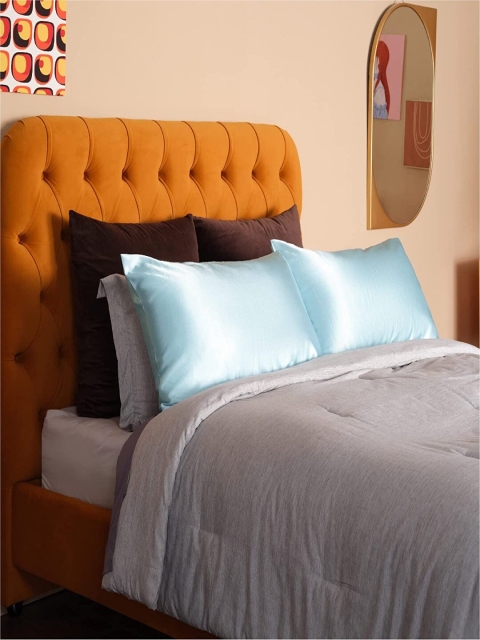

Tormeti Light Blue Set of 2 Solid Satin 300TC Pillow Covers
