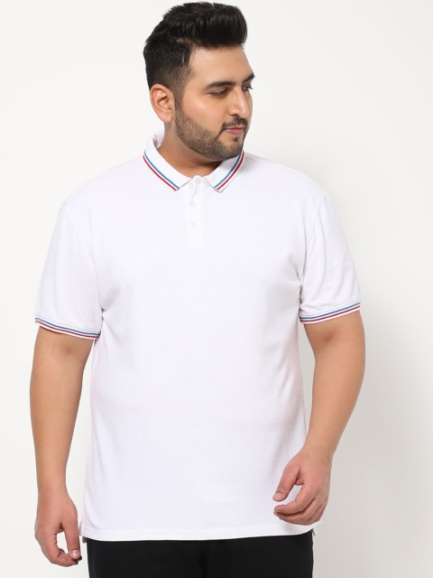 

Bewakoof Plus Men White Polo Collar Cotton T-shirt