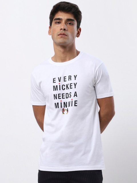

Bewakoof Men White & Black Typography Mickey Mouse Printed Pure Cotton T-shirt
