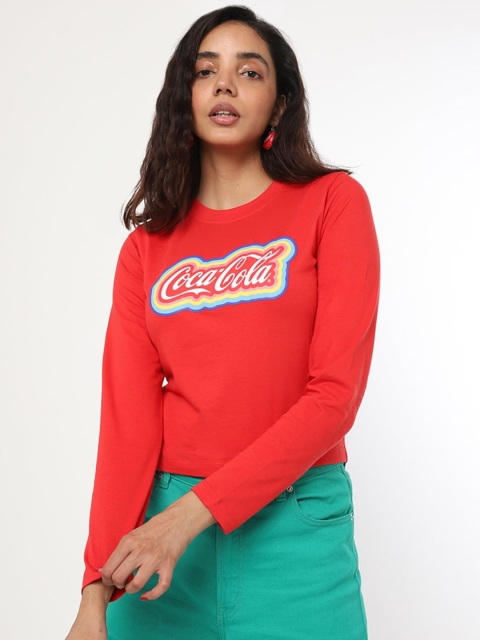 

Bewakoof Women Red Typography Printed Applique Slim Fit T-shirt