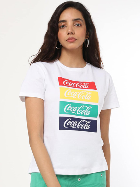 

Bewakoof Women White Typography Printed Applique T-shirt