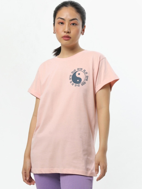 

Bewakoof Women Pink Printed Cotton T-shirt