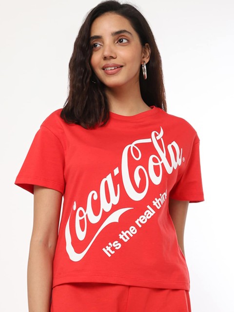 

Bewakoof Women Red Typography Printed Applique T-shirt