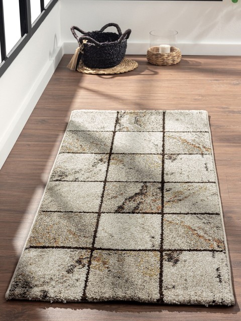 

OBSESSIONS Off White & Black Checked Floor Runner