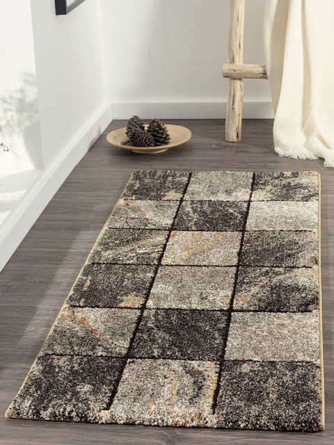 

OBSESSIONS Charcoal Grey & Brown Polypropylene Abstract Runner