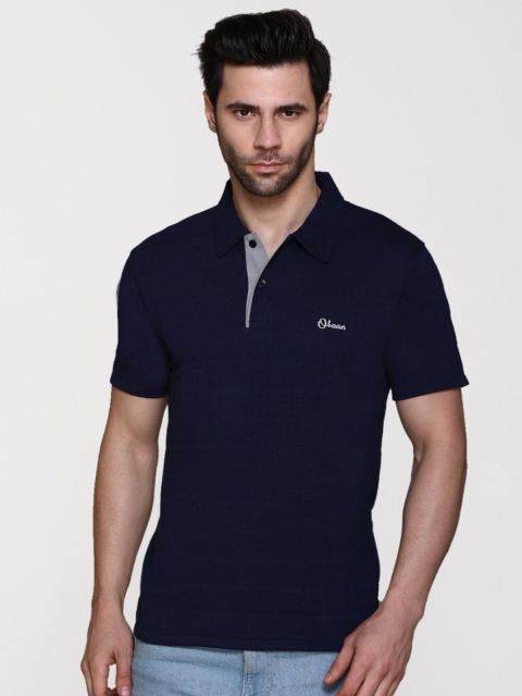 

Obaan Men Navy Blue Polo Collar Cotton T-shirt