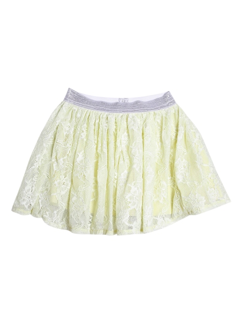 

612 league Infant Girls Yellow Self-Design Flared Knee-Length Lace Skirt