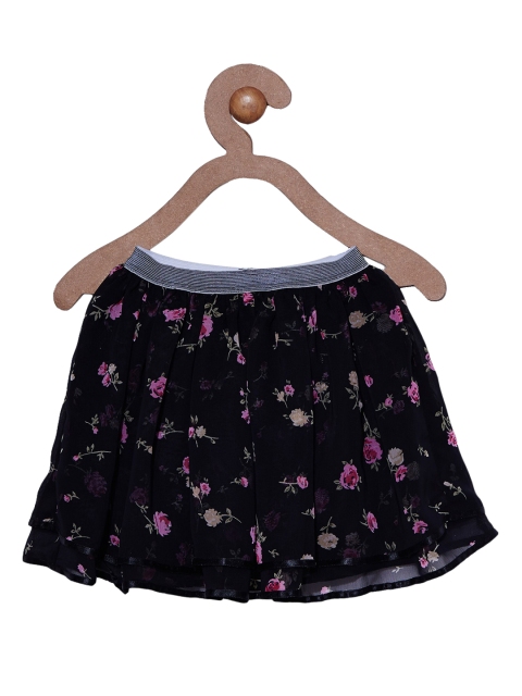 

612 league Girls Black & Pink Floral Printed Flared Midi Skirts