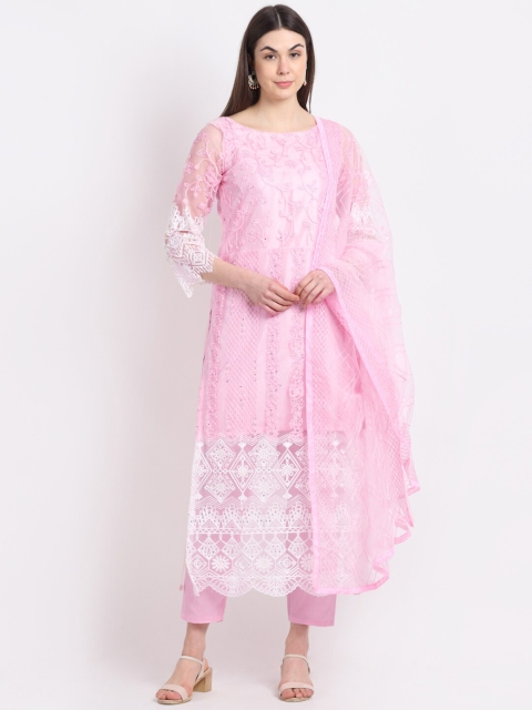 

Stylee LIFESTYLE Pink & White Embroidered Unstitched Dress Material