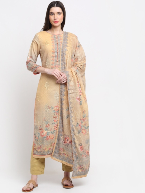 

Stylee LIFESTYLE Beige & Golden Embroidered Unstitched Dress Material