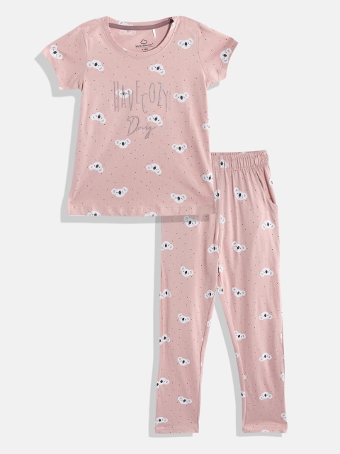 

Sweet Dreams Girls Pink & White Printed Pure Cotton Pyjama Set