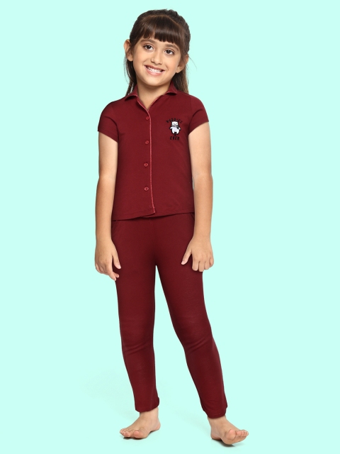 

Sweet Dreams Girls Maroon Solid Pure Cotton Pyjama Set