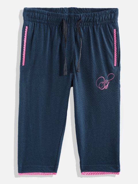 

Sweet Dreams Girls Navy Blue & Pink Brand Logo Print Capris