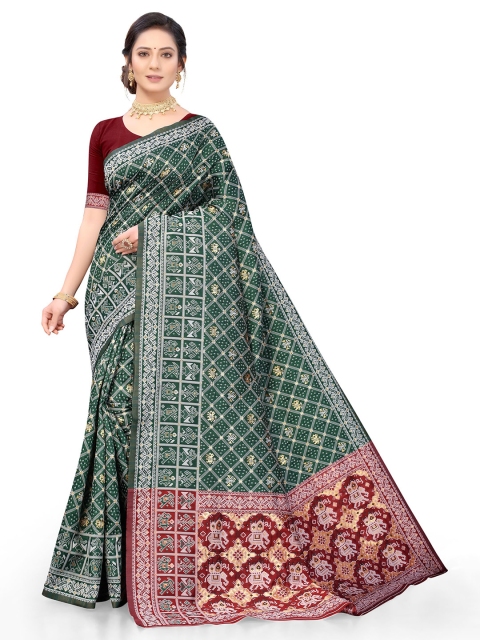 

Viva N Diva Green & Red Ethnic Motifs Zari Silk Blend Patola Saree