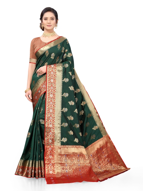 

Viva N Diva Green & Gold-Toned Ethnic Motifs Silk Blend Saree