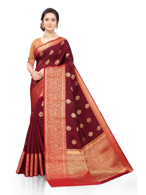 

Viva N Diva Maroon & Gold-Toned Ethnic Motifs Zari Silk Blend Saree