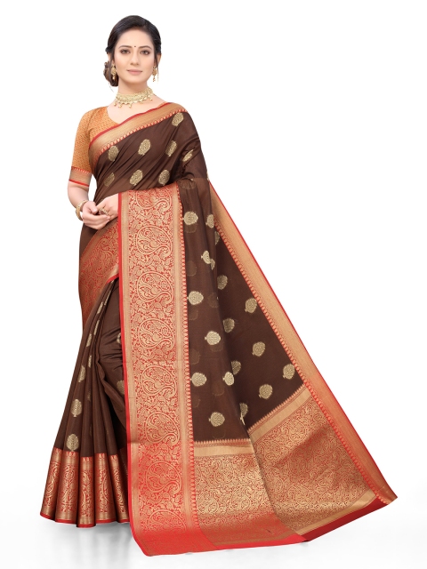 

Viva N Diva Brown & Red Ethnic Motifs Zari Silk Blend Saree