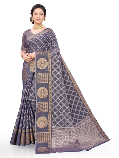 

Viva N Diva Grey & Gold-Toned Ethnic Motifs Zari Linen Blend Saree