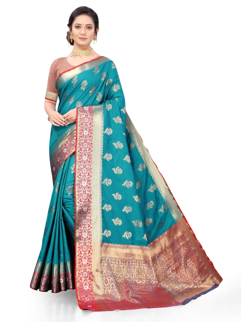 

Viva N Diva Turquoise Blue & Gold-Toned Woven Design Zari Silk Blend Saree