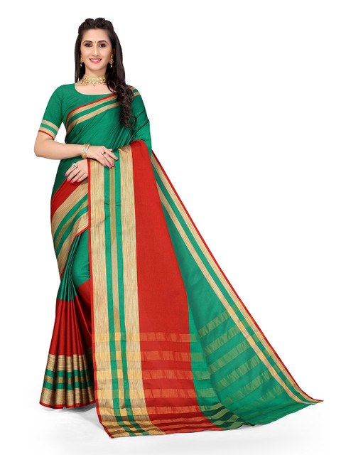 

Viva N Diva Green & Red Zari Saree