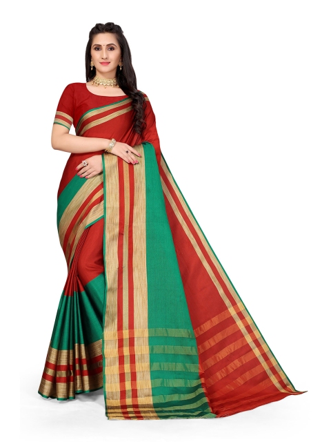 

Viva N Diva Red & Green Striped Zari Half and Half Saree