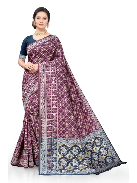 

Viva N Diva Purple & White Ethnic Motifs Zari Silk Blend Patola Saree