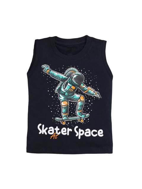 

Hopscotch Boys Navy Blue & White Pure Cotton Innerwear Vest