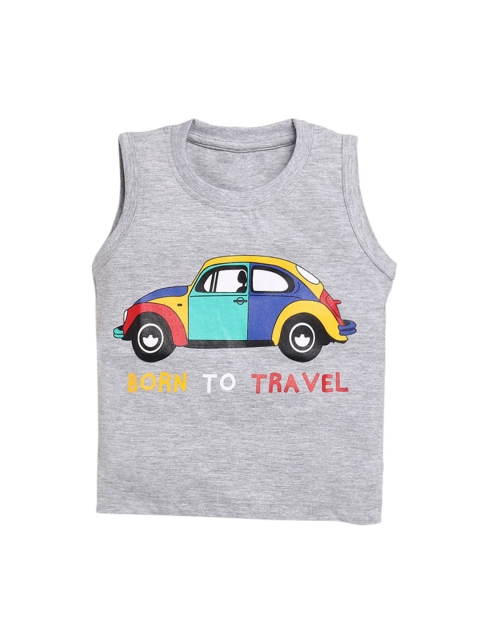 

Hopscotch Boys Grey Printed Pure Cotton Innerwear Vests
