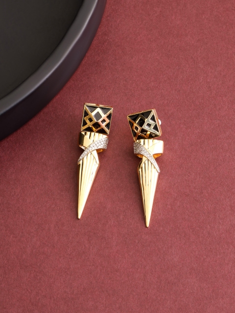 

shaze Women Gold-Toned Cubic Zirconia Studded Drop Earrings