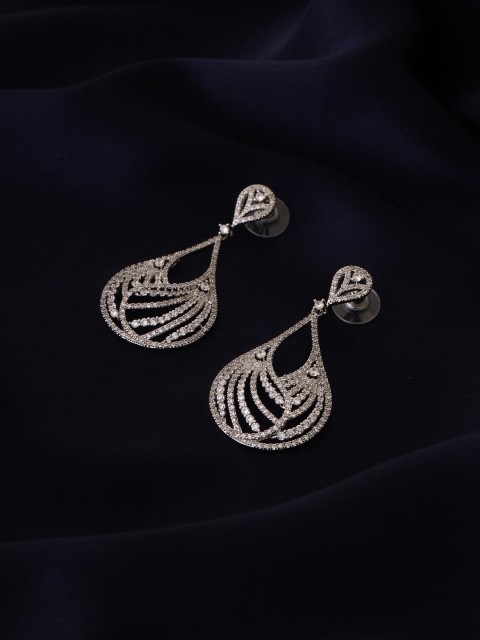 

shaze Silver Rhodium-Plated Cubic Zirconia Classic Drop Earrings