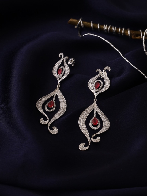 

shaze Silver-Toned Rhodium-Plated Cubic Zirconia Classic Drop Earrings