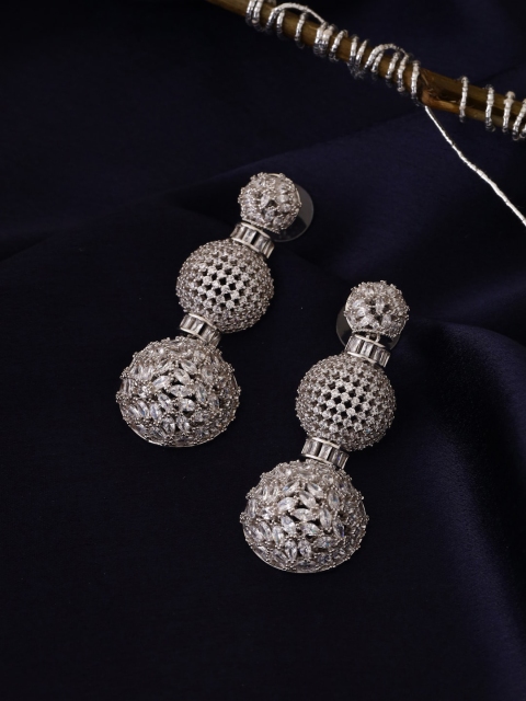 

shaze Silver Rhodium-Plated Cubic Zirconia Classic Drop Earrings