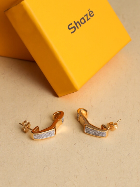 

shaze Rhodium-Plated Gold-Toned & White Contemporary Drop Earrings