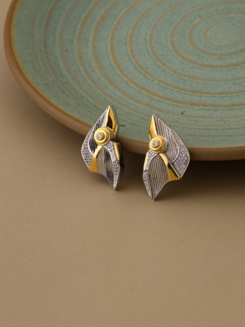 

shaze Rhodium-Plated Silver-Toned & Gold-Toned Contemporary Drop Earrings