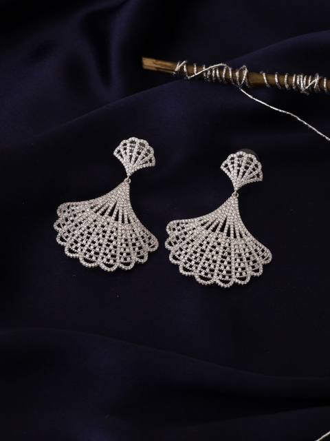 

shaze Silver Rhodium-Plated Cubic Zirconia Classic Drop Earrings