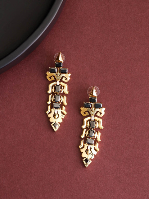 

shaze Gold Rhodium-Plated Cubic Zirconia Black Classic Drop Earrings