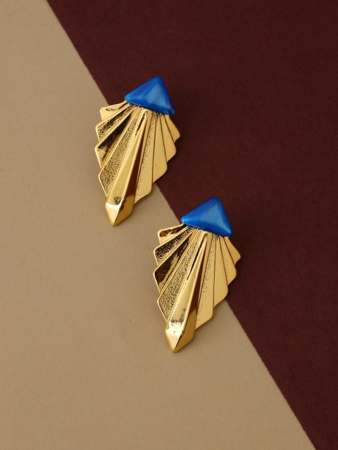 

shaze Gold Rhodium-Plated Cubic Zirconia Blue Classic Drop Earrings