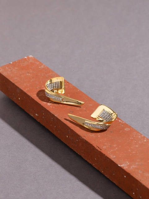 

shaze Gold-Toned Rhodium-Plated Cubic Zirconia Classic Studs Earrings