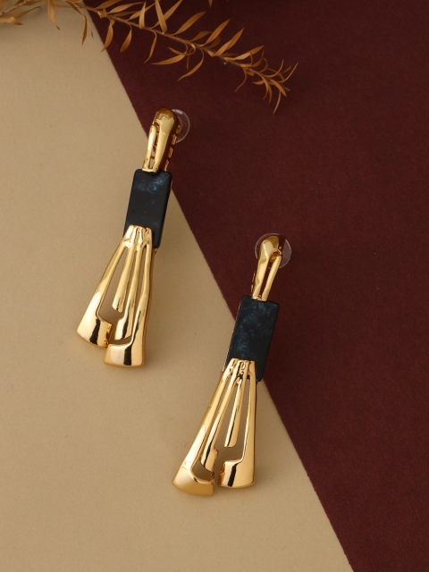 

shaze Gold-Toned & Black Rhodium-Plated Cubic Zirconia Classic Drop Earrings