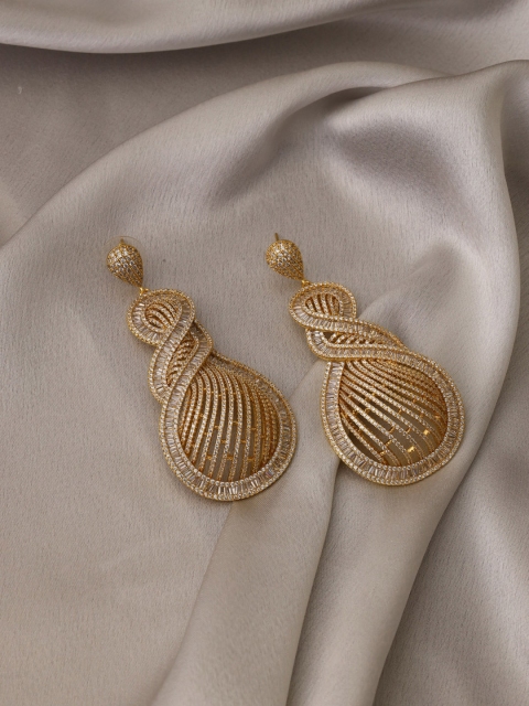 

shaze Gold-Toned Rhodium-Plated Cubic Zirconia Classic Drop Earrings