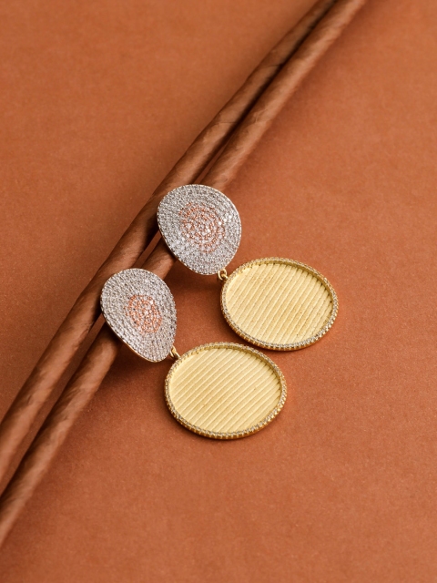 

shaze Rhodium-Plated Gold-Toned & White Circular Drop Earrings